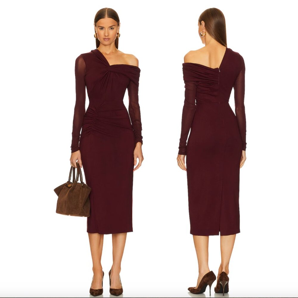NEW Diane von Furstenberg Rich Midi Dress Wine Pink Red Long Sleeve Off Shoulder
